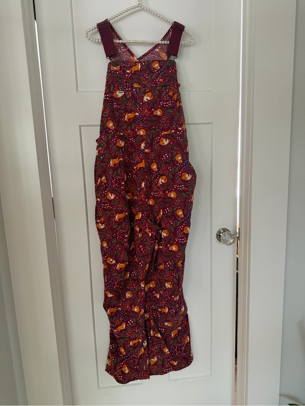 Duluth Trading Co Maroon Floral Fox Print Overalls - Picture 9 of 13